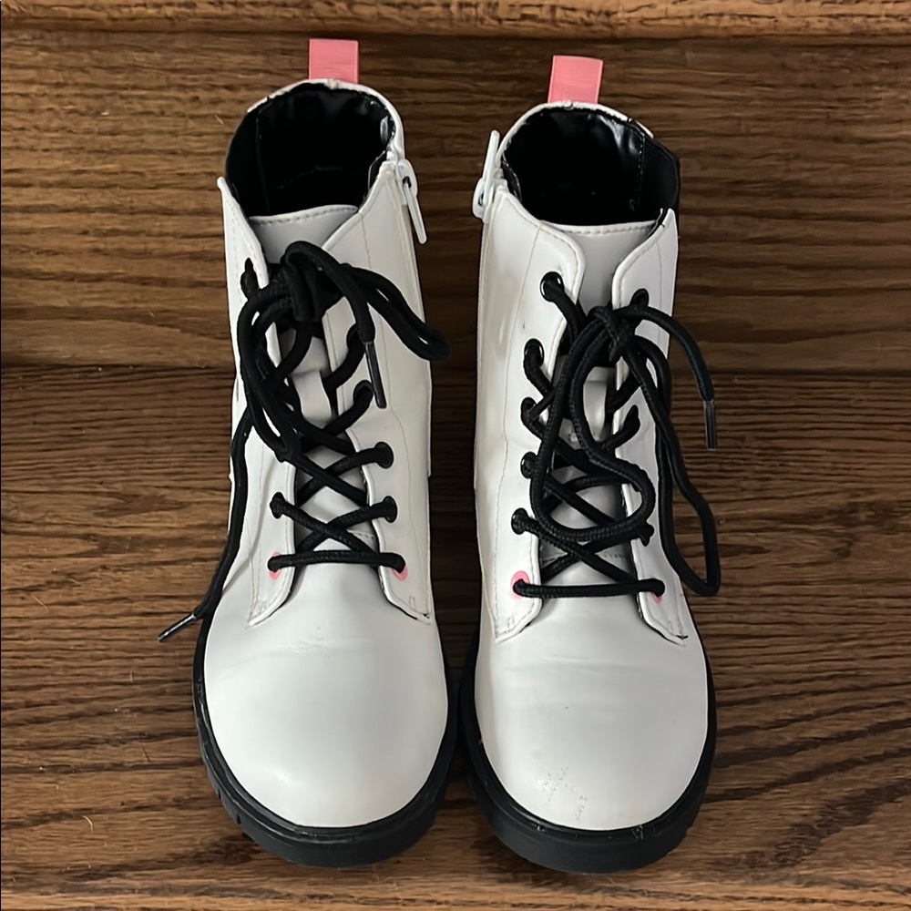 White Combat Boots with Black Laces